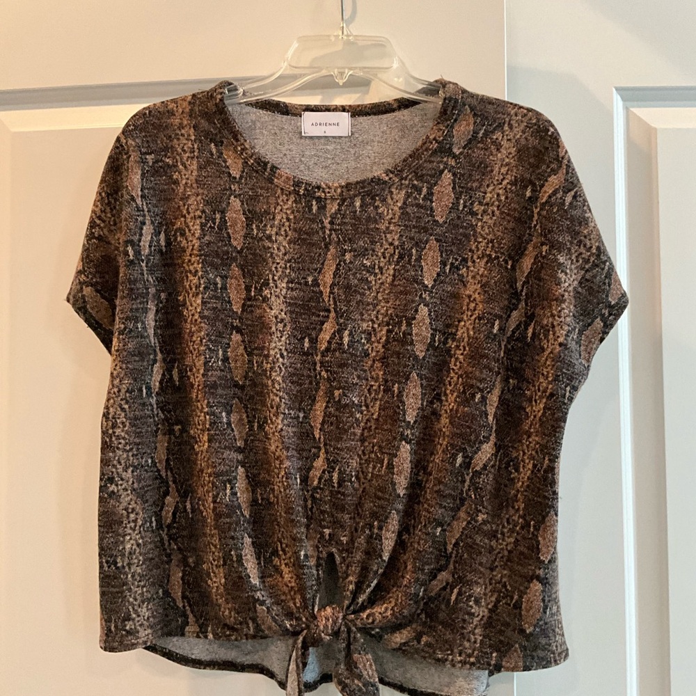 Brown Snake Print tie front blouse